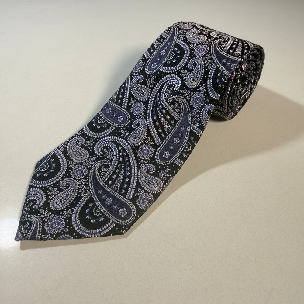 Pronto Uomo Tie Mens OS Purple Black Excellent Silk Paisley Woven Jacquard New